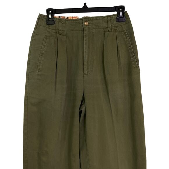 Vintage Outback Red Pleated High Waist Trousers Olive Green 100% Cotton Pants S - Picture 3 of 7